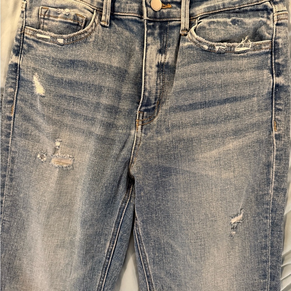 Flying Monkey Light Blue Distressed Straight Leg Jeans